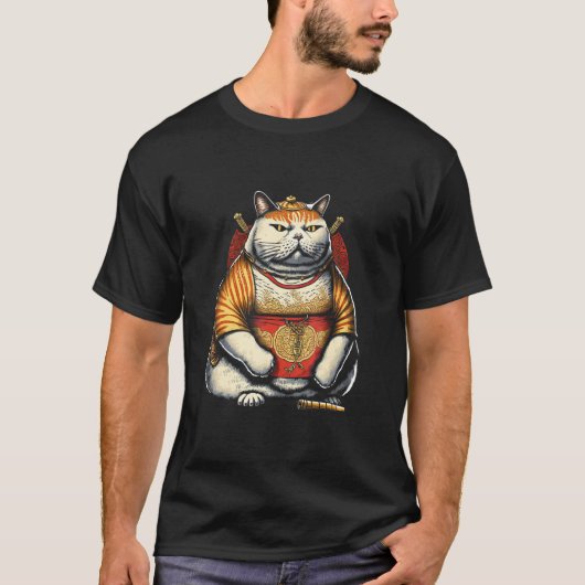 Fat Cute Cat Japanese Samurai Sumo Animal 1 T-Shirt (Vorderseite)