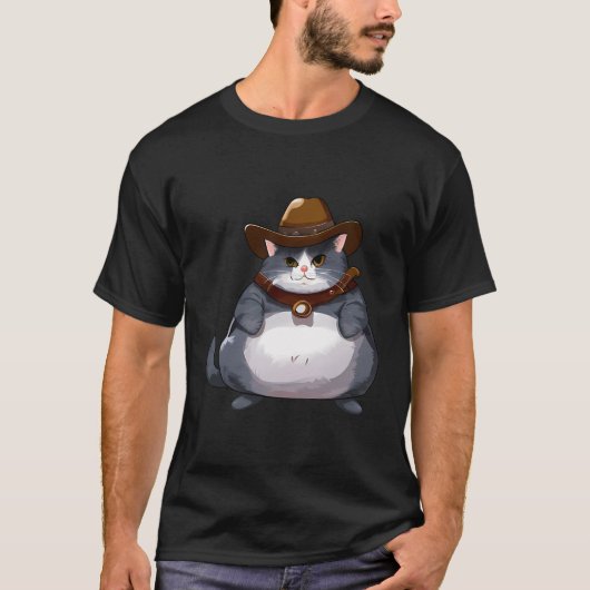 Fat Kitten - Funny Cowboy Cat T-Shirt (Vorderseite)