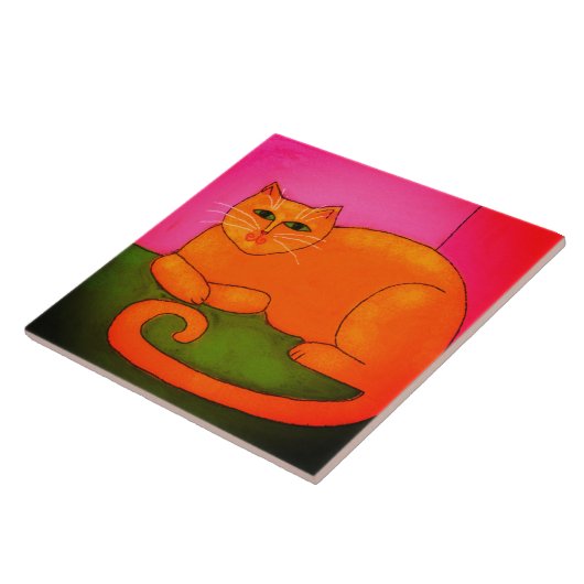 Fat Orange Cat Abstrakte digitale Malerei Fliese (Seite)