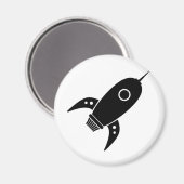 Fat Retro Rocket Ship Black Magnet (Vorderseite/Rückseite)
