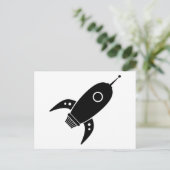 Fat Retro Rocket Ship Black Postkarte (Stehend Vorderseite)