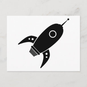 Fat Retro Rocket Ship Black Postkarte