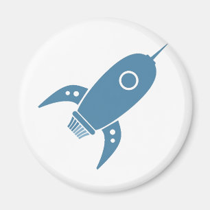 Fat Retro Rocket Ship Blue Magnet