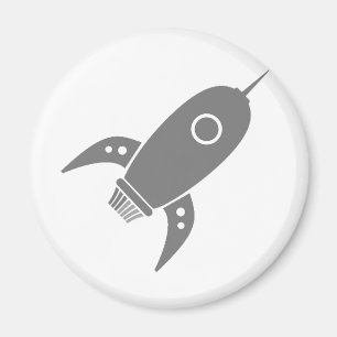 Fat Retro Rocket Ship Gray Magnet