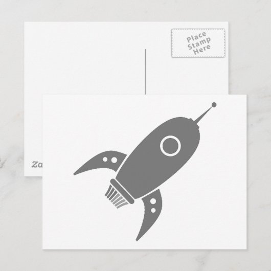 Fat Retro Rocket Ship Gray Postkarte (Vorne/Hinten)