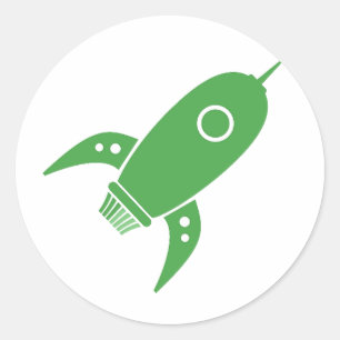 Fat Retro Rocket Ship Green Runder Aufkleber