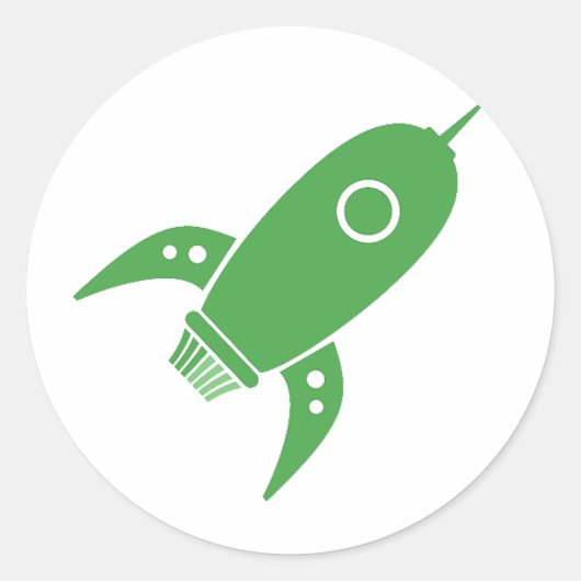 Fat Retro Rocket Ship Green Runder Aufkleber (Vorderseite)