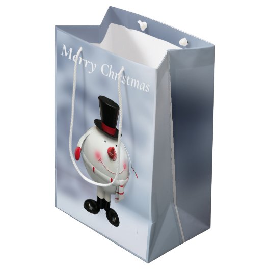 Fat Round Funny Tin Snowman Mittlere Geschenktüte (Vorderseite Schrägansicht)