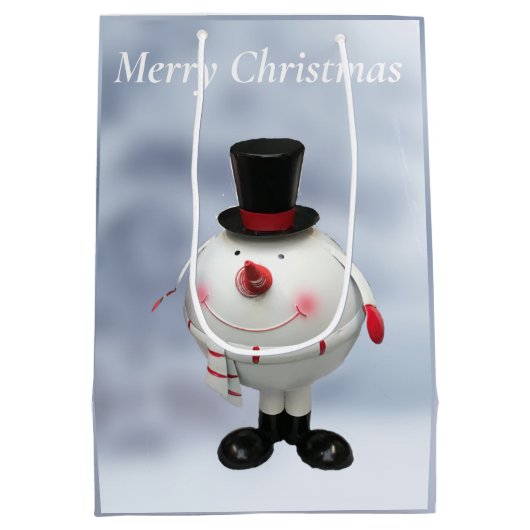 Fat Round Funny Tin Snowman Mittlere Geschenktüte (Rückseite)