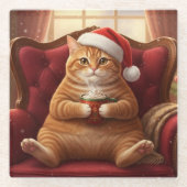 Fat Santa Cat with Hot Chocolate Glass Coaster Glasuntersetzer (Vorderseite)