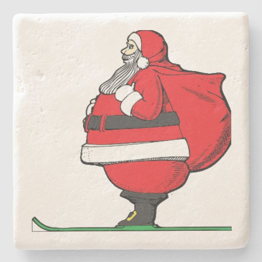 Fat Skiing Santa Claus Christmas Steinuntersetzer (Vorderseite)