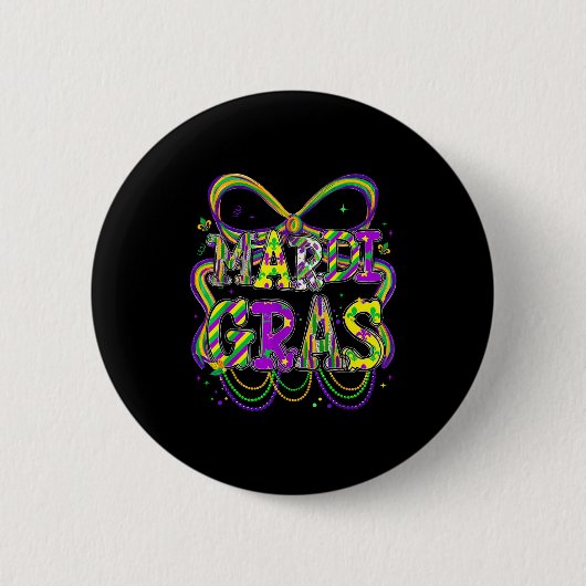 Fat Tuesday Mardi Gras Coquette Bow Kids Girls Wom Button (Vorderseite)