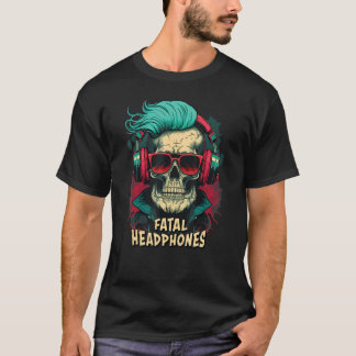 Fatale Kopfhörer für Musik und Schädelfächer T-Shirt