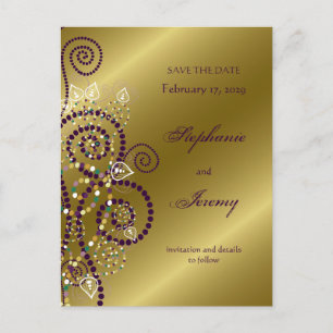Fatatin Boho Lila Spirals Gold Save the Date Ankündigungspostkarte