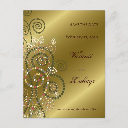 Fatfatin Boho Spirals Gold Save the Date Postkarte (Vorderseite)