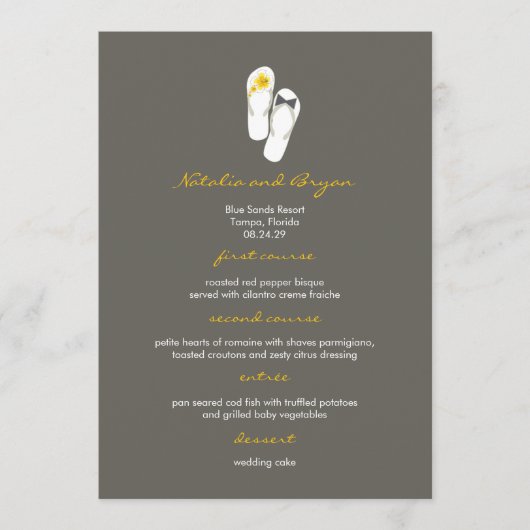Fatfatin Hibiskus Flip Flops Wedding Menu Card Menükarte (Vorderseite)