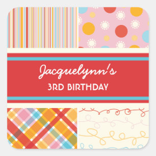 Fatfatin Retro Candy Pink Combo Geburtstagsticker Quadratischer Aufkleber