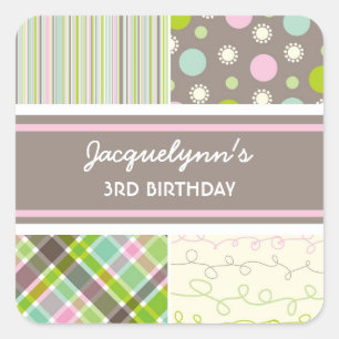 Fatfatin Retro Sweet Pink Combo Geburtstagsticker Quadratischer Aufkleber