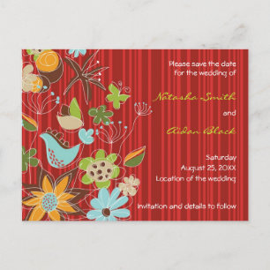 fatfatin Rote Florale Garten Save-The-Date-Postkar Ankündigungspostkarte