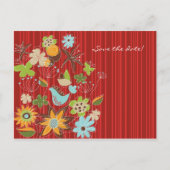 Fatfation Red Floral Garden Save the Date Postkart Ankündigungspostkarte (Rückseite)