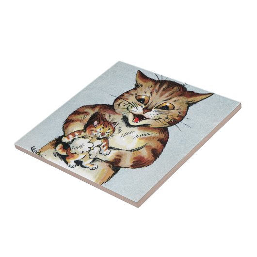 Father Cat Holding a Kitten, Louis Wain Fliese (Seite)