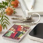 Father Christmas Blowing The Horn Schlüsselanhänger (Vorderseite rechts)