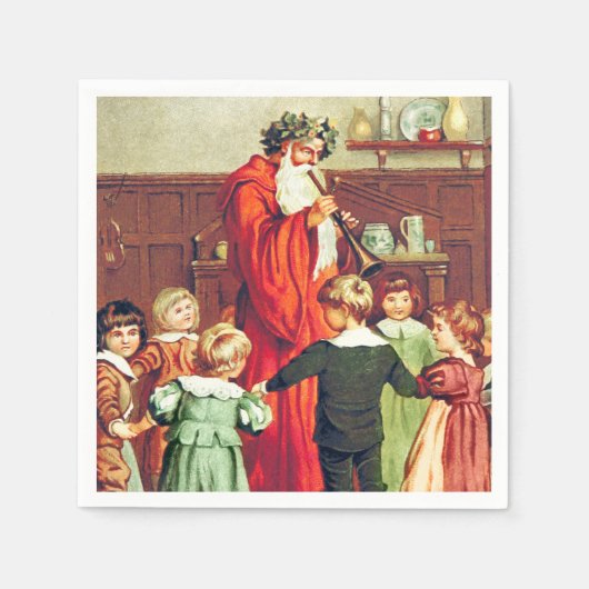 Father Christmas Blowing The Horn Serviette (Vorderseite)