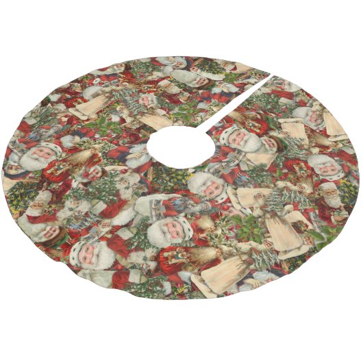 Father Christmas Collage Brushed Polyester Tree S Polyester Weihnachtsbaumdecke (Schrägansicht)