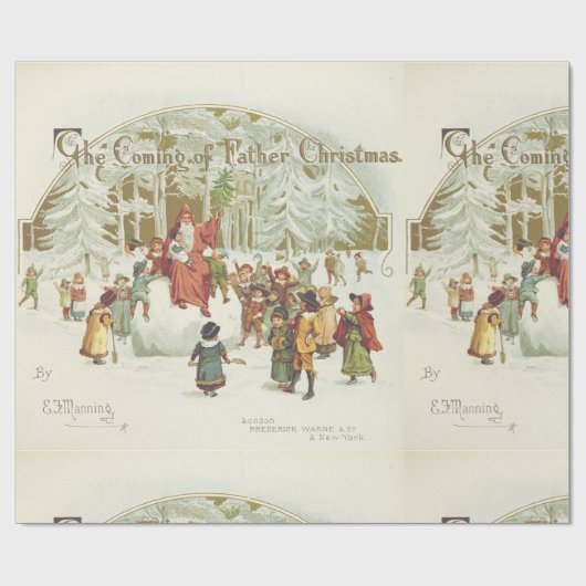 Father Christmas Vintag Book Side Old Letters Geschenkpapier (Flach)