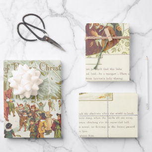 Father Christmas Vintag Book Side Old Letters Geschenkpapier Set