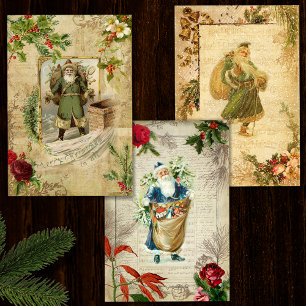 Father Christmas Vintag Floral Ephemera Geschenkpapier Set