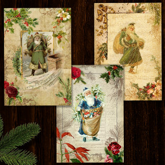 Father Christmas Vintag Floral Ephemera Geschenkpapier Set
