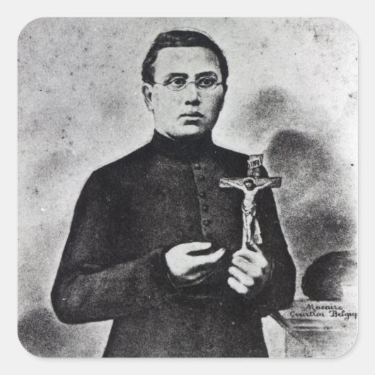 Father Damien Quadratischer Aufkleber (Vorderseite)