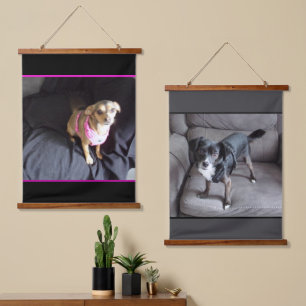 Father Daughter Chihuahuas Wood Topped Tapestries Wandteppich Mit Holzrahmen