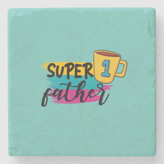 Father Gift Super Father Steinuntersetzer (Vorderseite)