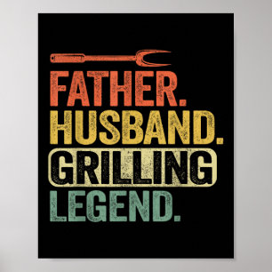 Father Husband Grilling Legend Barbecue Funny Pig Poster