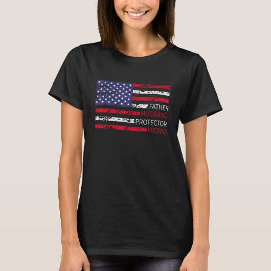 Father Husband Protector Hero Us American Flag Vin T-Shirt (Vorderseite)