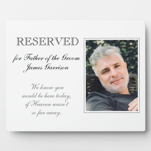 Father of Groom Reserved Foto Memorial Wedding Fotoplatte (Vorderseite)