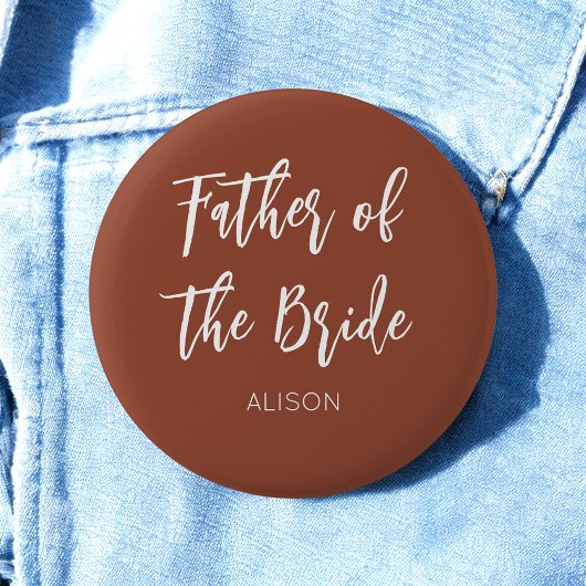 Father of the Bride Brown White Wedding Button