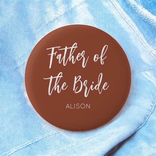Father of the Bride Brown White Wedding Button