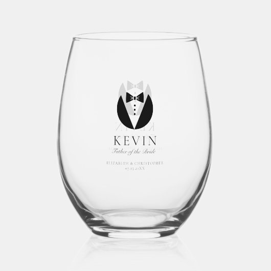 Father of the Bride Gift Simple Bow Tie Minimal Weinglas Ohne Stiel (Rückseite)