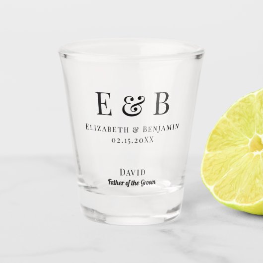 Father of the Groom Gift Monogram Wedding Minimal Schnapsglas (Vorderseite)