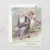 Father Time Cherub Angel Basket Hourglass Postkarte (Vorne/Hinten)