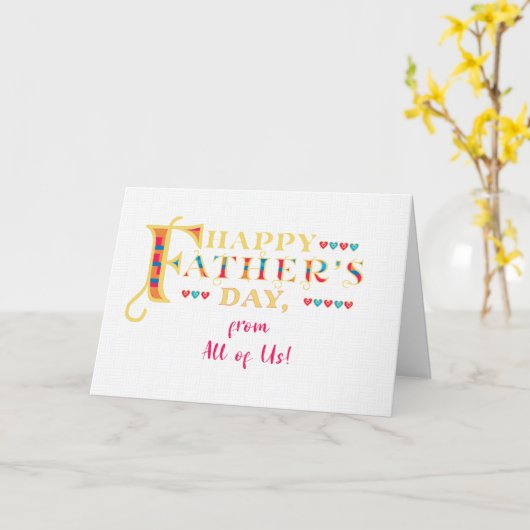 Father's Day From All of Us Word Art Hearts Card Karte (Gelbe Blume)