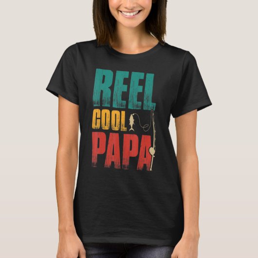 Father's Day Funny Fishing Reel Cool Papa. T-Shirt (Vorderseite)