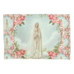 Fatima Jungfrau Mary Religious Pink Roses  Kissenbezug