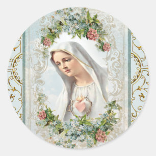 Fatima Selige Jungfrau Maria Katholische Blumen Runder Aufkleber