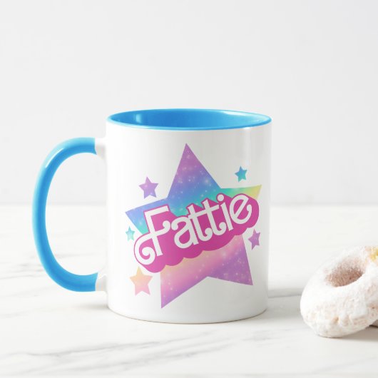 Fattie Plus Größe Regenbogen Retro 90er Nostalgie Tasse (Mit Donut)