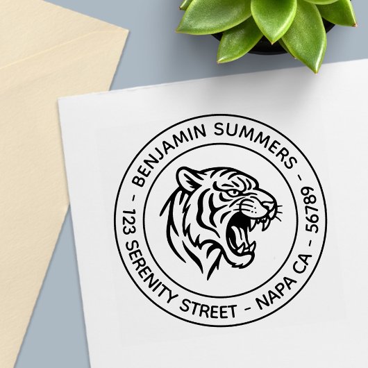 Fauchendes Tigerprofil Runde Adresse Permastempel