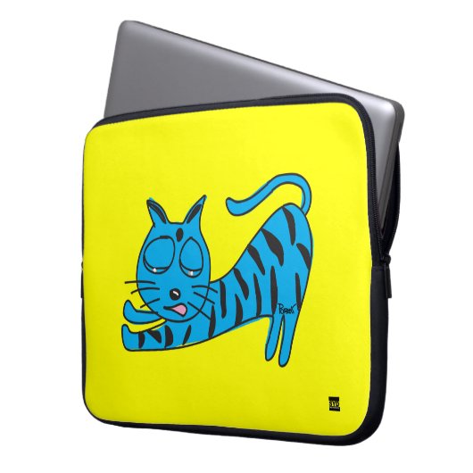 Faule blaue Katze 15 Zoll-Laptop-Hülse Laptopschutzhülle (Vorderseite Links)